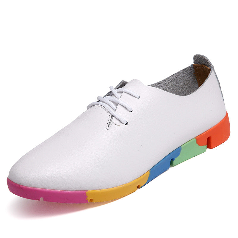 Sarah Express Pointed Toe Leather Flat Shoes White