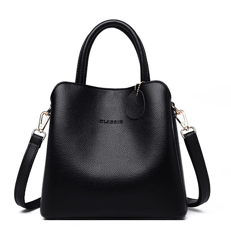 Sarah Express Structured Litchi Pattern Messenger Handbag Black