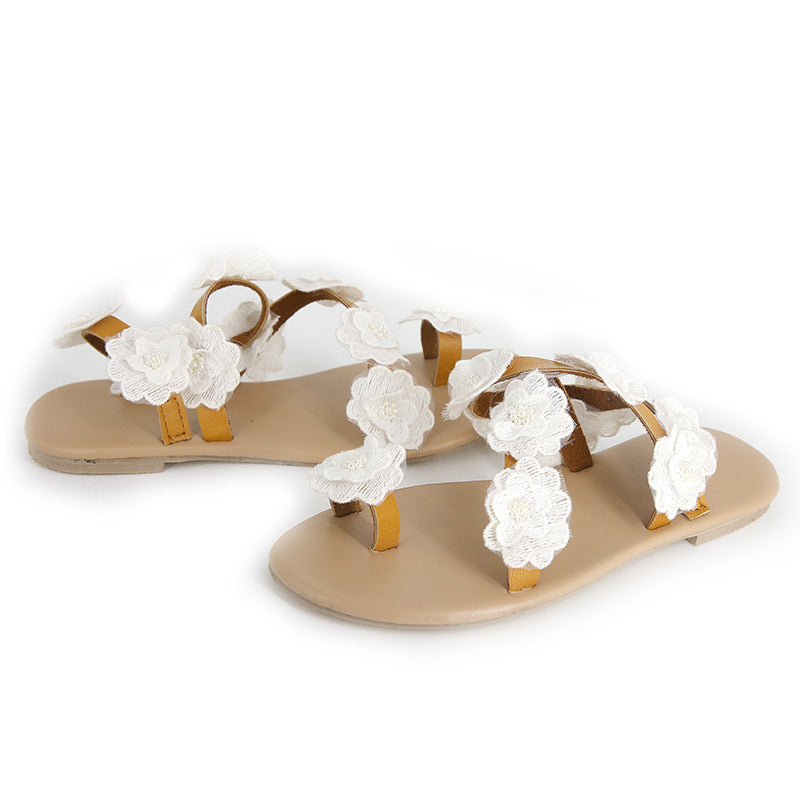 Sarah Express Women's Flower Flat Sandals Ankle Strap