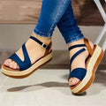 Sarah Express Women's Hollow Cutout Platform Roman Sandals Blue