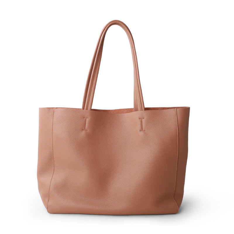 Sarah Express Soft Leather Large Capacity Tote Bag Pink Horizontal