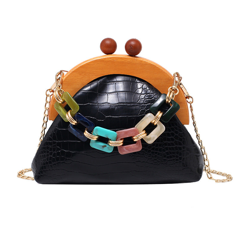 Sarah Express Shell Clutch with Diamond Detail Chain Black