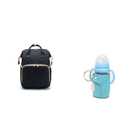 Sarah Express 3-in-1 Convertible Baby Diaper Travel Backpack Black A and blue