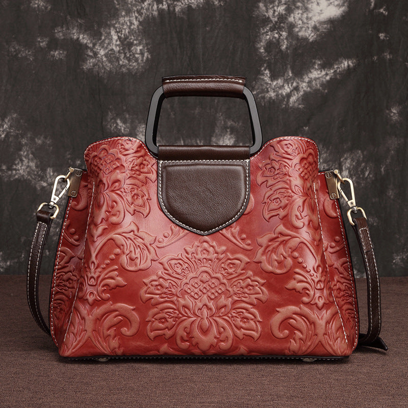 Sarah Express Embossed Leather Doctor Bag Handbag Red
