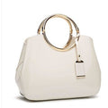 Sarah Express Structured Patent Handbag with Metal Handles White