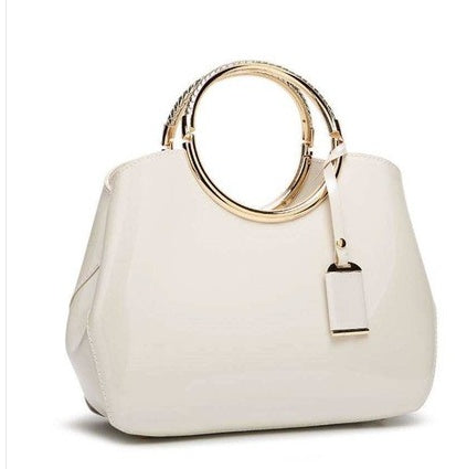 Sarah Express Structured Patent Handbag with Metal Handles White