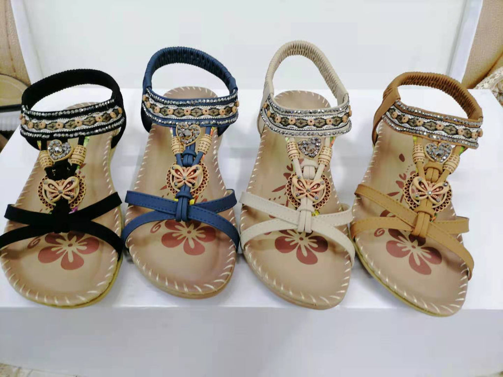 Sarah Express Rhinestone Flower Flat Sandals