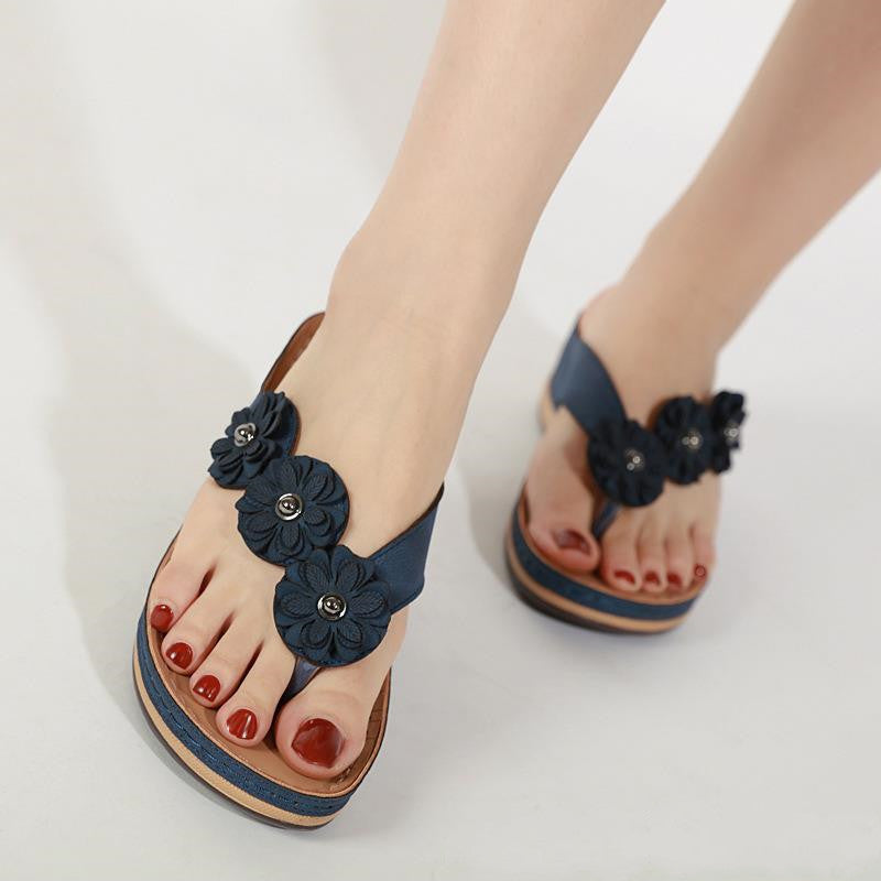 Sarah Express Floral Wedge Sandals Retro Summer Slides