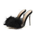 Sarah Express Crystal Feather Mule High Heel Sandals Black