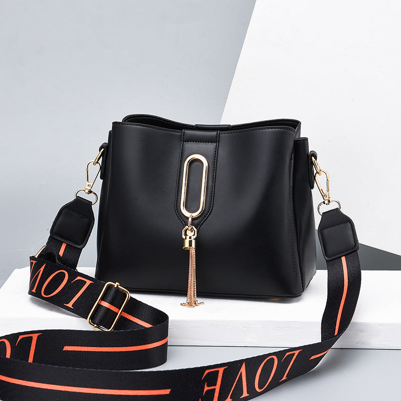 Sarah Express Structured Messenger Bag with Tassel Detail Black