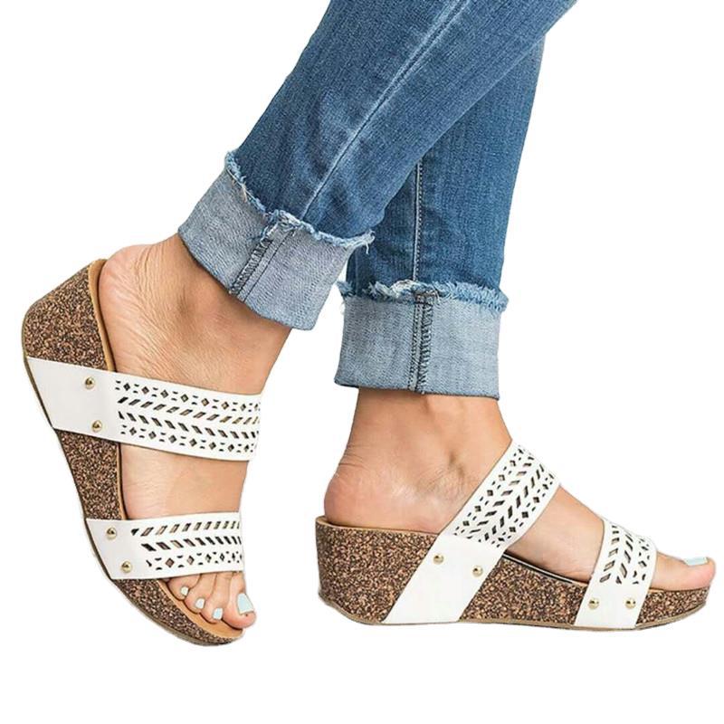 Sarah Express Women's Laser Cut Wedge Sandals