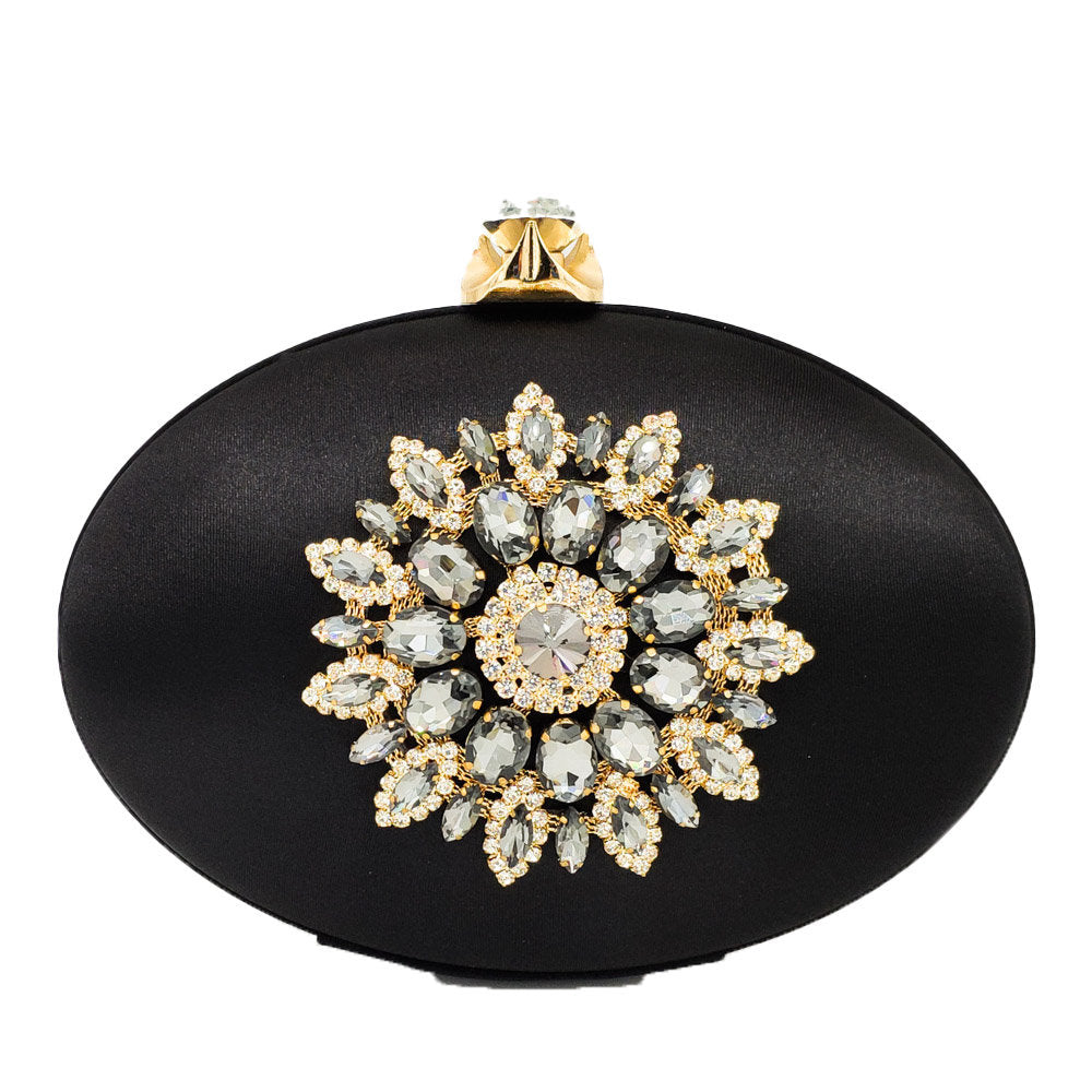 Sarah Express Rhinestone Embellished Oval Evening Clutch Bag Black
