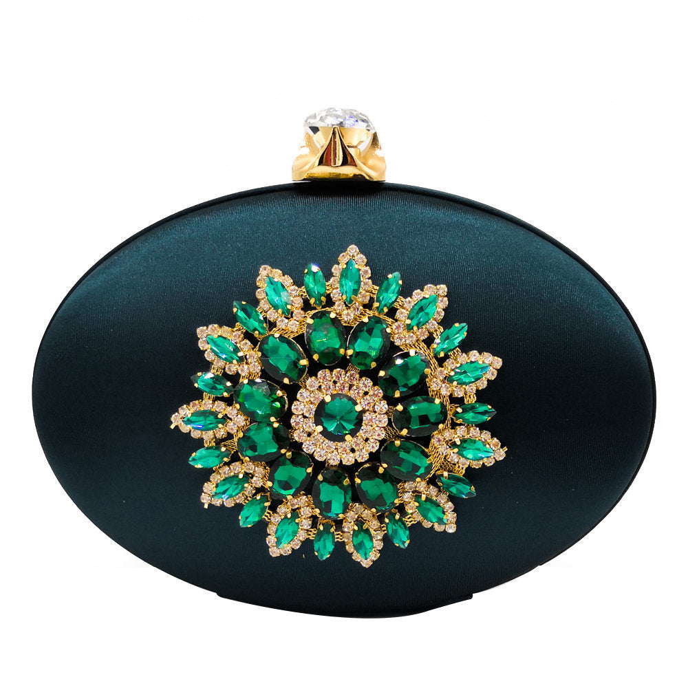 Sarah Express Rhinestone Embellished Oval Evening Clutch Bag Green