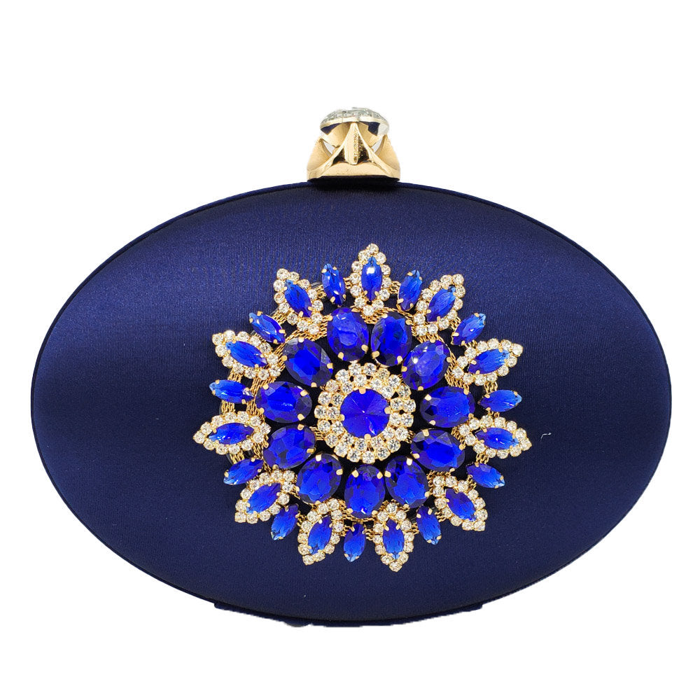 Sarah Express Rhinestone Embellished Oval Evening Clutch Bag Blue