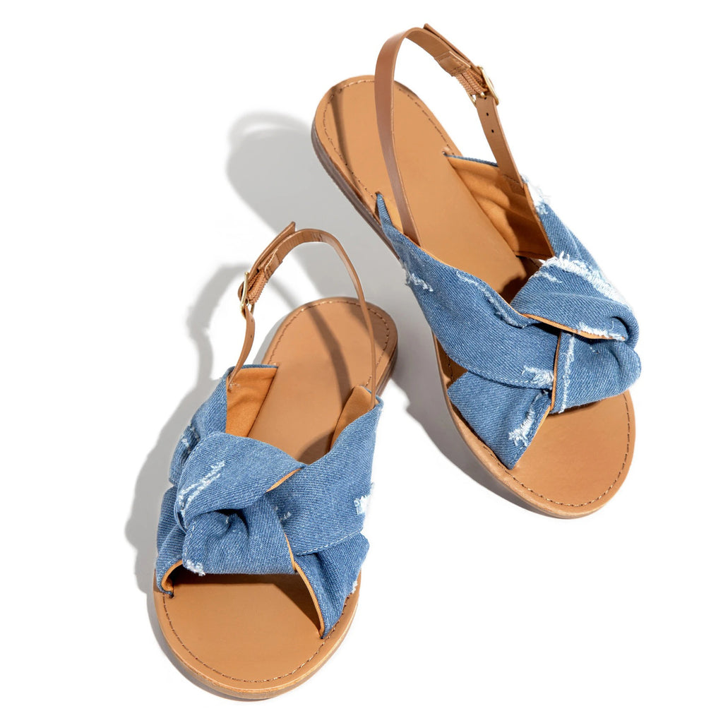 Sarah Express Women's Denim Open-Toe Flat Sandals