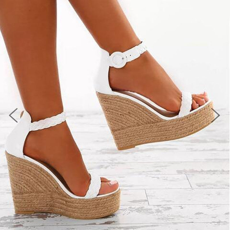 Sarah Express Women's Braided Strap Wedge Sandals