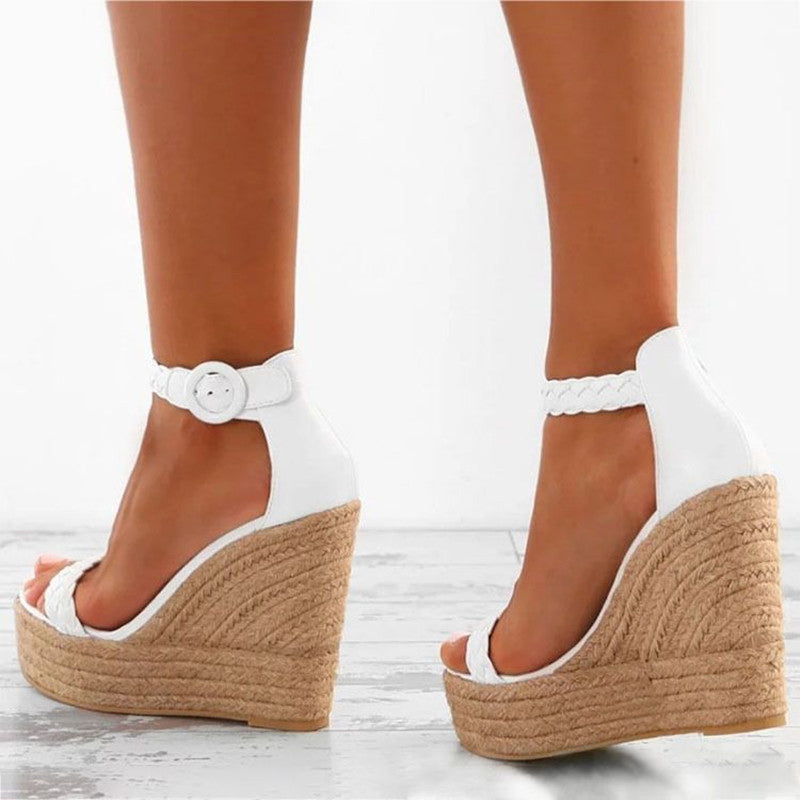 Sarah Express Women's Braided Strap Wedge Sandals