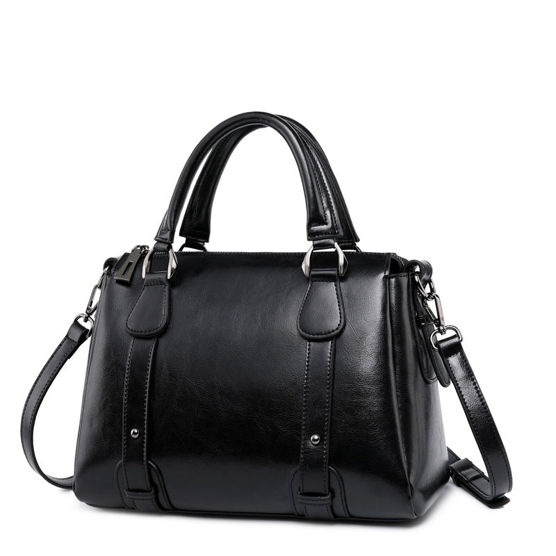 Sarah Express Structured Leather Shoulder Bag With Zipper Black