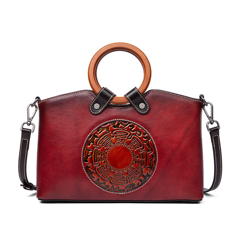 Sarah Express Vintage Embossed Leather Messenger Handbag Oldstyle red