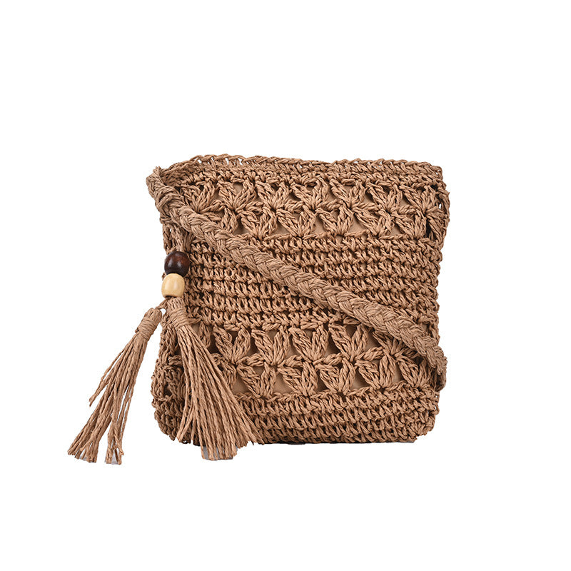 Sarah Express Woven Straw Small Crossbody Vacation Bag Khaki Square