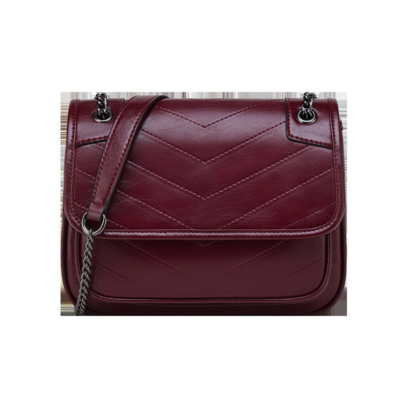 Sarah Express Quilted Cowhide Small Square Messenger Bag Wine Red