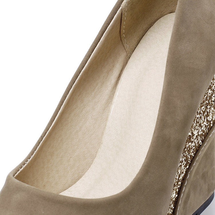 Sarah Express Suede Platform Wedge Peep-Toe Pumps