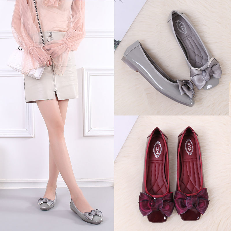 Sarah Express Elegant Square Toe Bow Ballet Flats