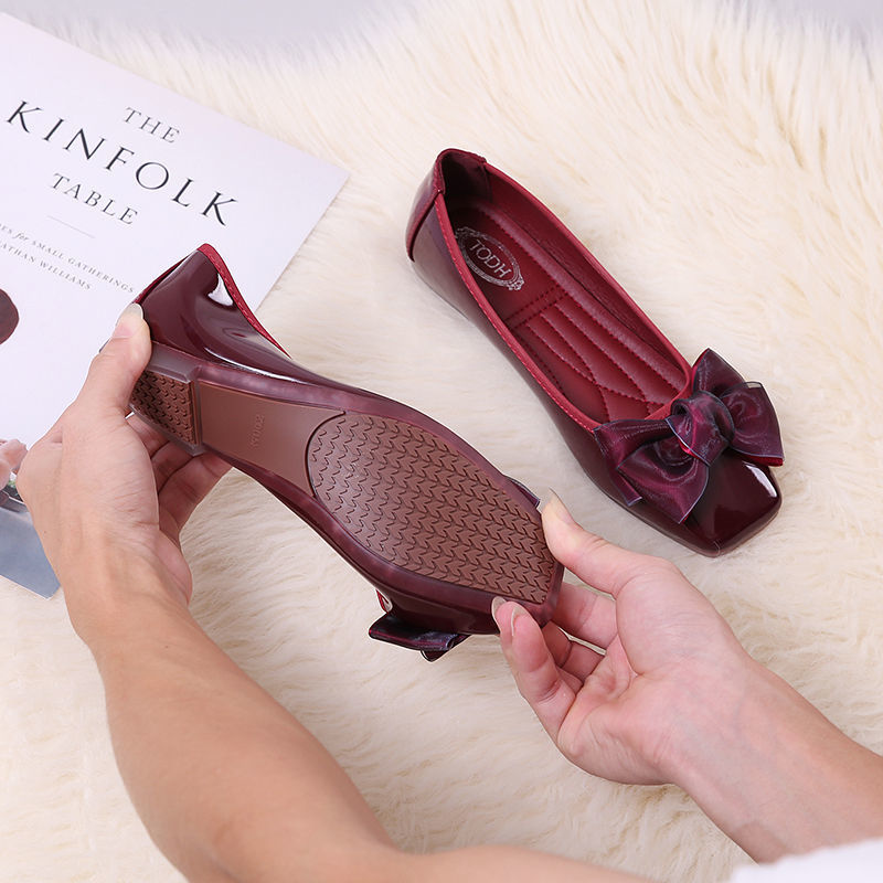 Sarah Express Elegant Square Toe Bow Ballet Flats