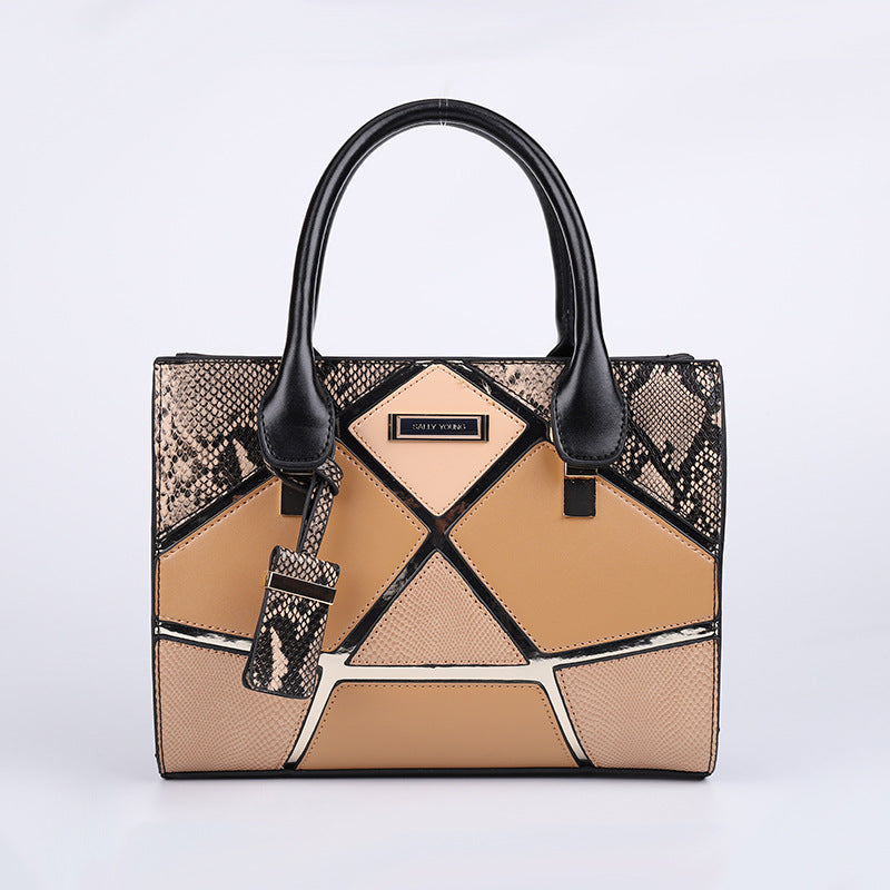 Sarah Express Geometric Panel Structured Fashion Handbag Khaki