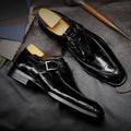 Sarah Express Men's Crocodile Pattern Monk Strap Loafers Black