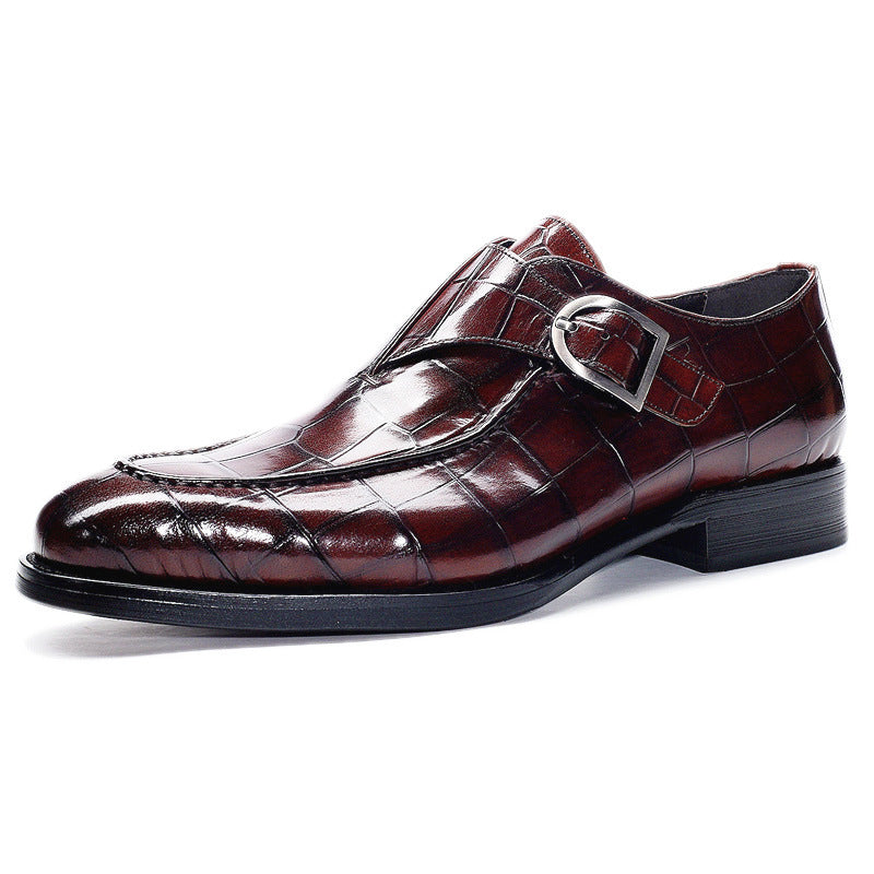 Sarah Express Men's Crocodile Pattern Monk Strap Loafers