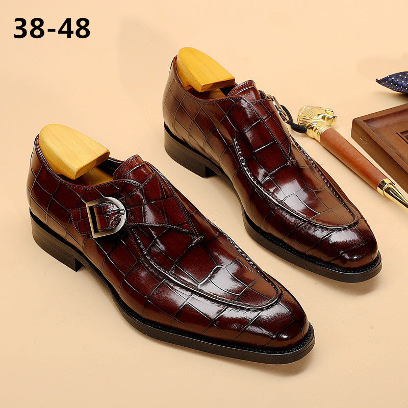 Sarah Express Men's Crocodile Pattern Monk Strap Loafers