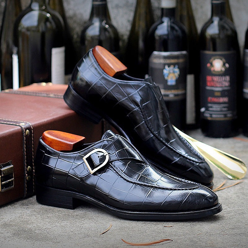 Sarah Express Men's Crocodile Pattern Monk Strap Loafers