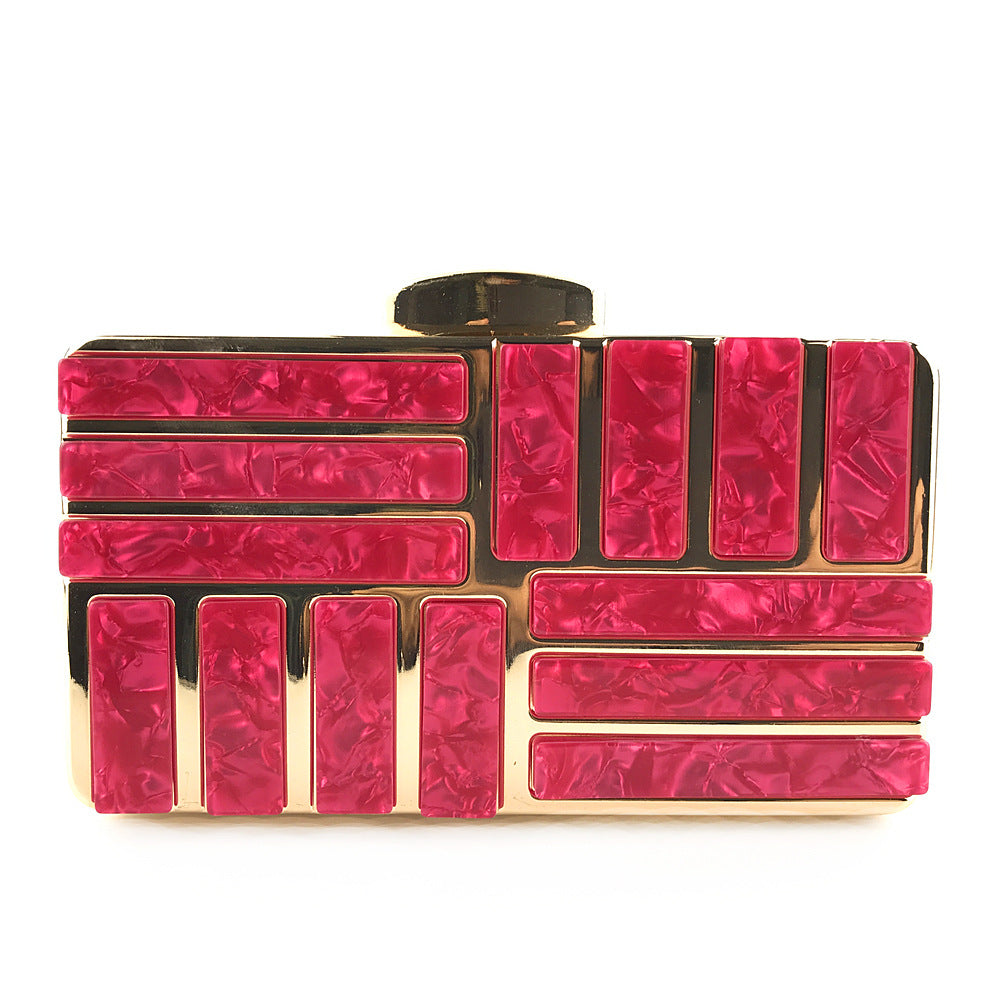 Sarah Express Acrylic Geometric Hard Case Clutch Bag Rose Red