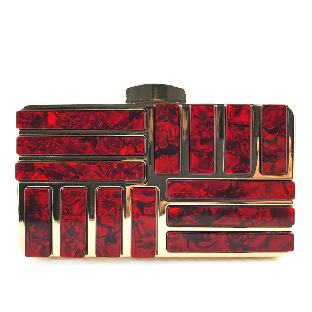 Sarah Express Acrylic Geometric Hard Case Clutch Bag Wine Red