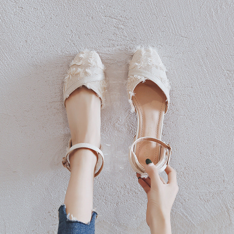 Sarah Express Ankle Strap Low Heel Suede Flats