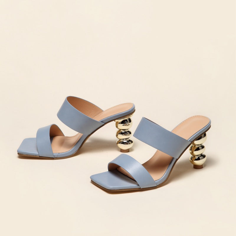 Sarah Express Metallic Sphere Heel Square Toe Sandals