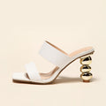 Sarah Express Metallic Sphere Heel Square Toe Sandals White