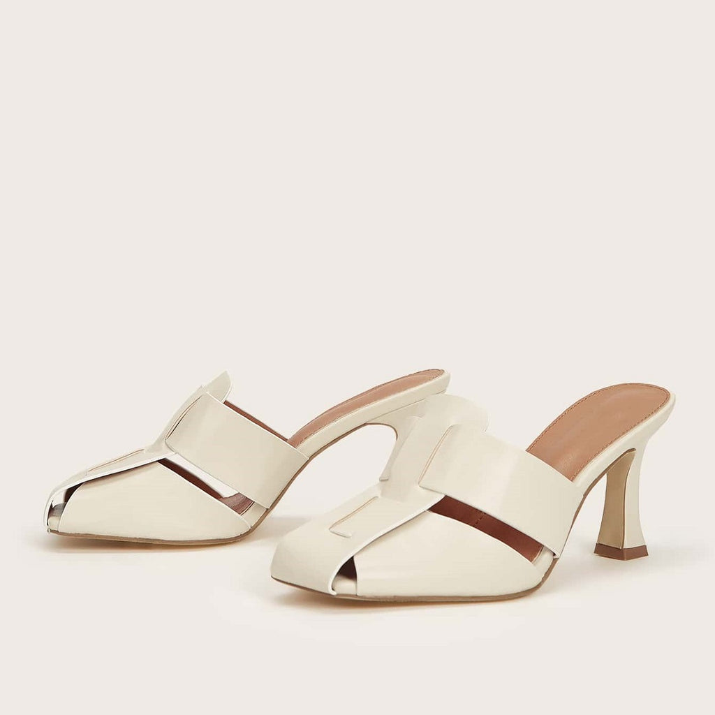 Sarah Express Woven Mid Heel Mules Beige