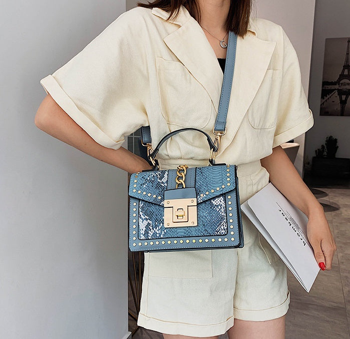 Sarah Express Alligator Texture Studded Shoulder Bag