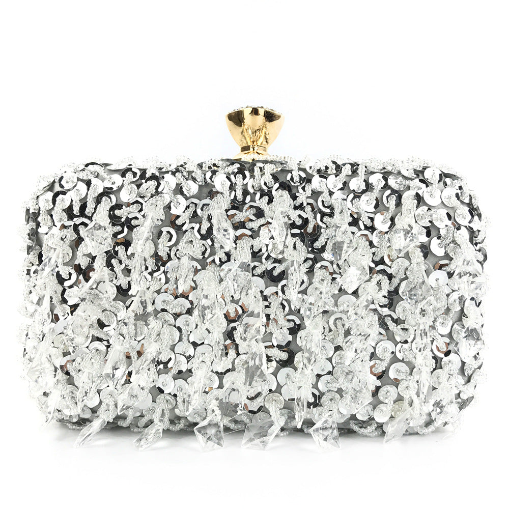 Sarah Express Sequin Embellished Square Evening Clutch Bag Silver