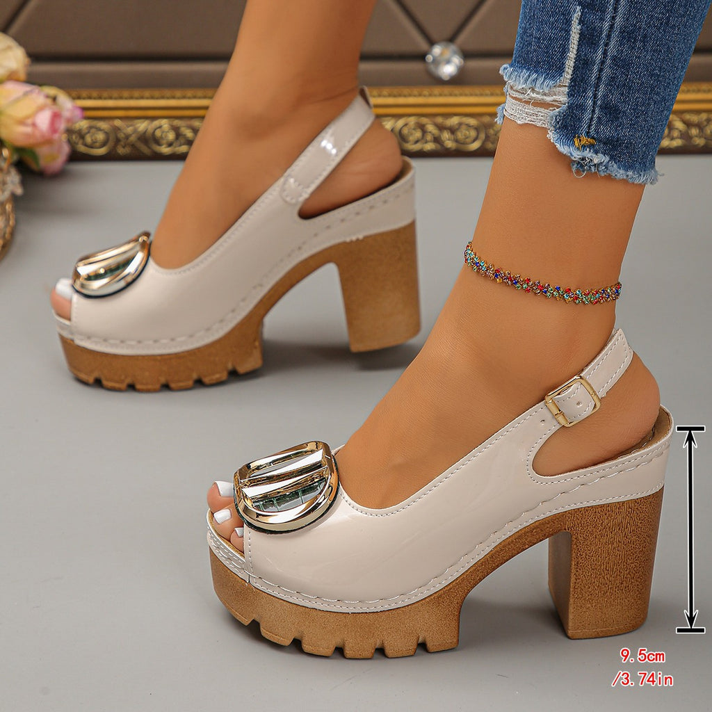 Sarah Express Chunky Heel Peep-Toe Buckle Sandals