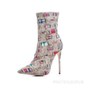 Sarah Express Patchwork Denim Stiletto Ankle Boots Khaki