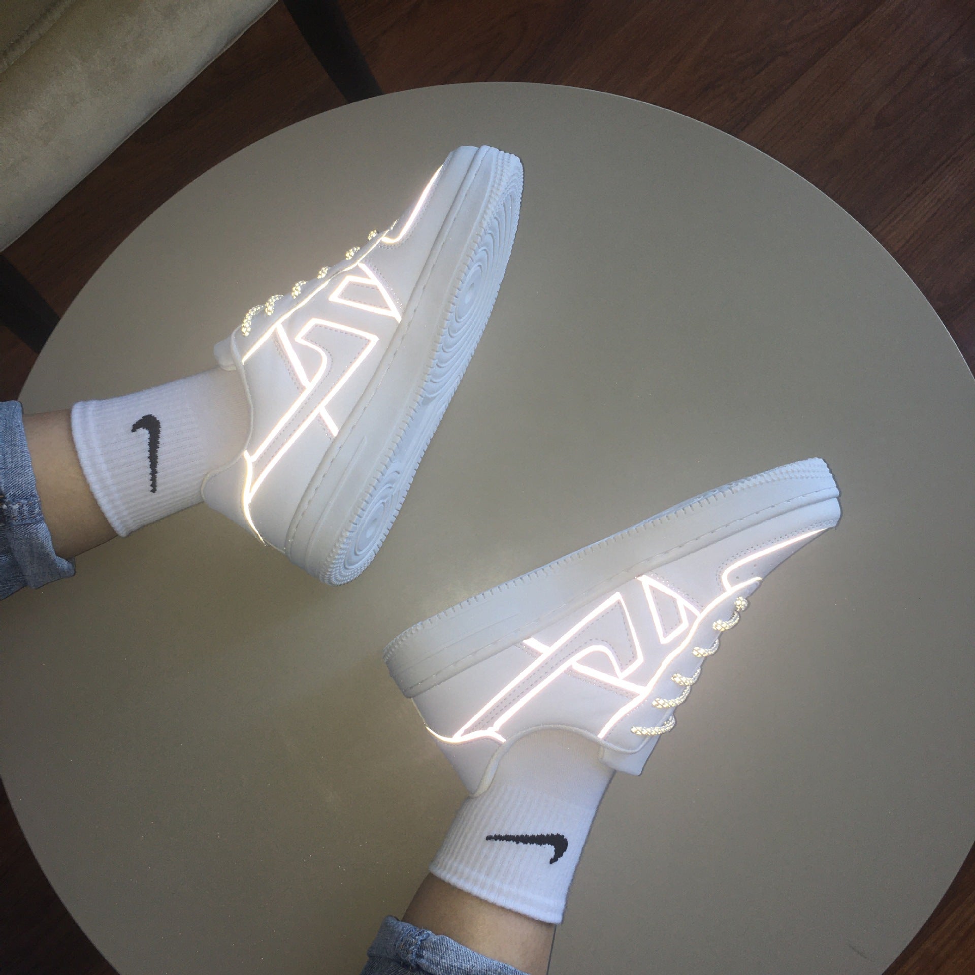 Sarah Express Reflective White Low Top Lace-Up Sneakers