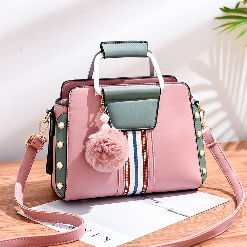 Sarah Express Structured Flap Handbag with Pom-Pom Charm Pink