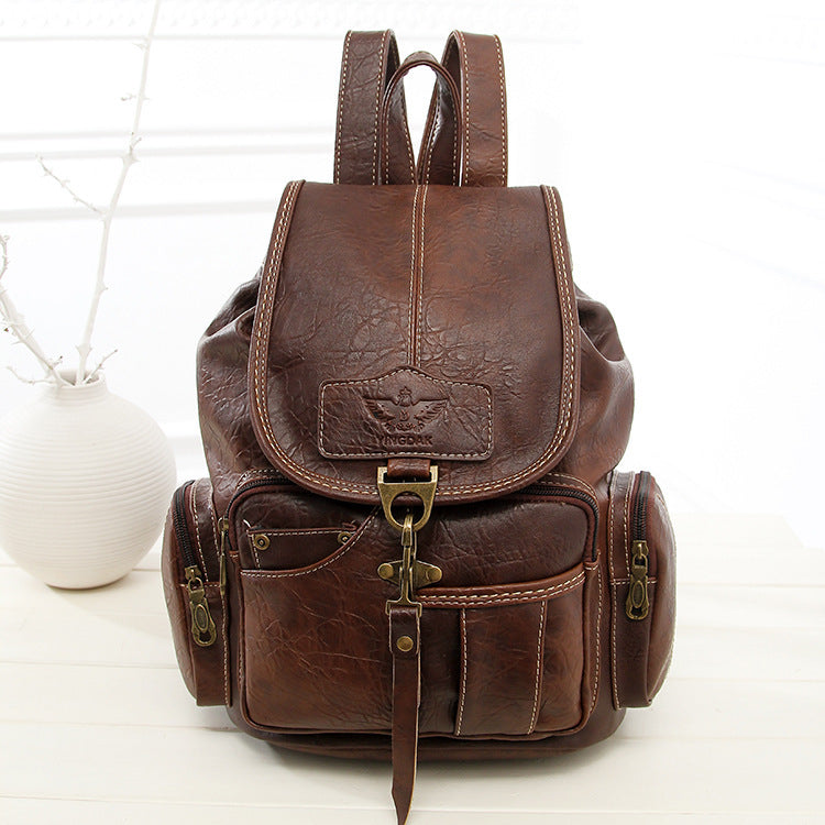 Sarah Express Retro Style PU Leather Student Backpack Dark brown