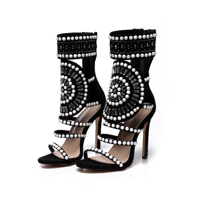 Sarah Express Rhinestone Embellished High Heel Sandals