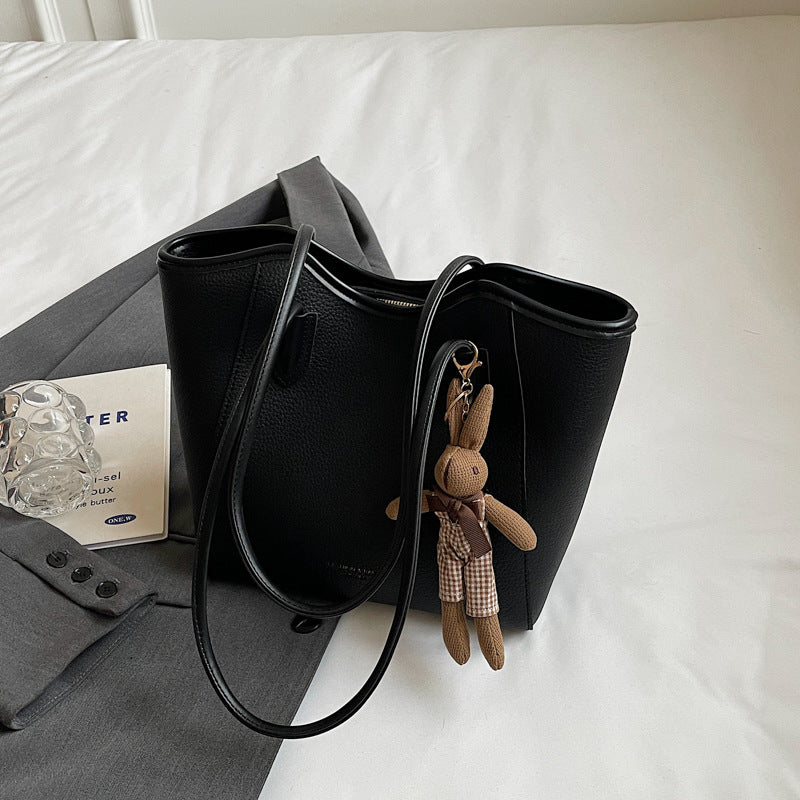 Sarah Express Textured Retro Minimalist Shoulder Bag Black