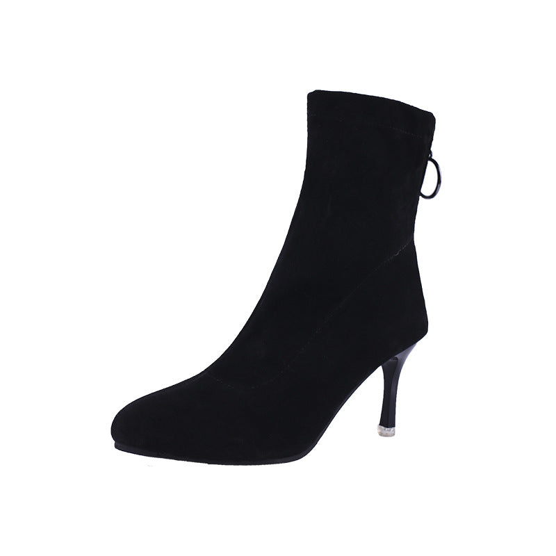 Sarah Express Women's Elastic Ankle Boots Black fine heel