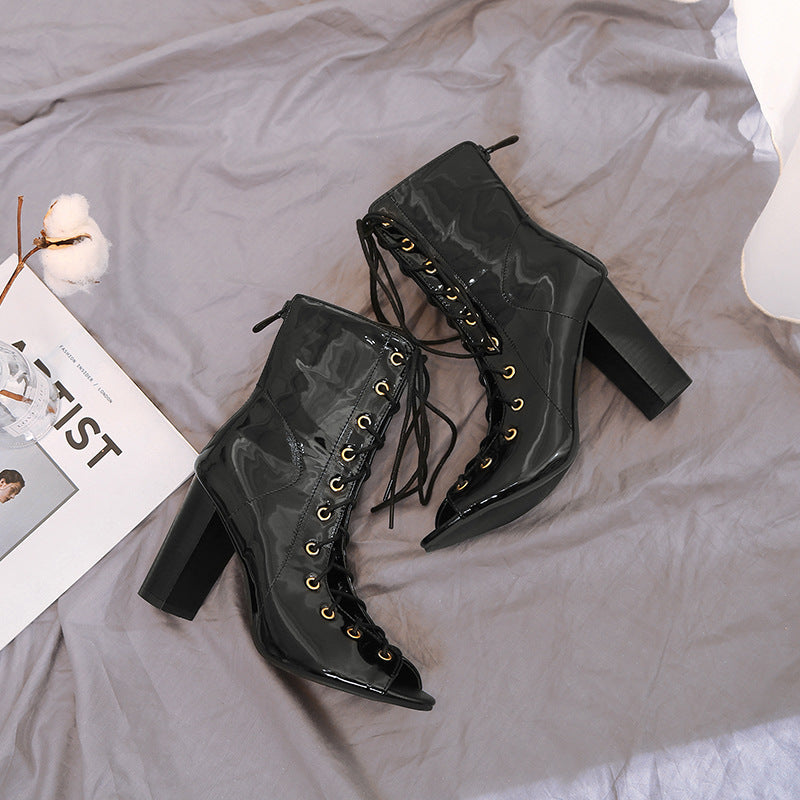 Sarah Express Denim Lace Up Peep Toe Heels